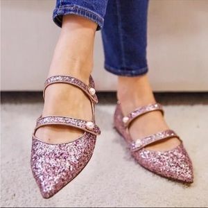 Halogen x Atlantic-Pacific Anastasia Double Strap Rose Glitter Flats Size 6